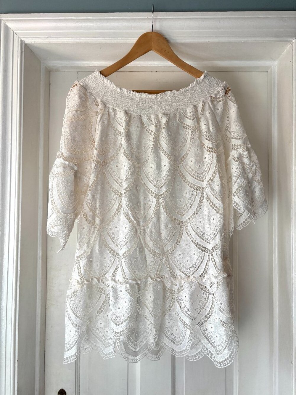 NWOT Antica Sartoria Italian White Lace Mini Dress Beach Cover Up OS